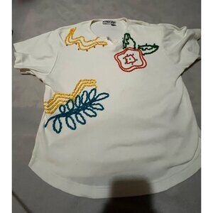 Koret Embroidered White Short-Sleeve Shirt Colorful Bead & Ric Rac Design M Vin
